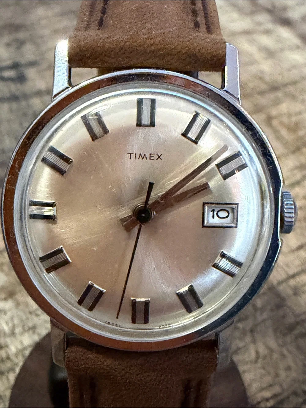 Vintage Timex Automatic Men’s Silver Dial Watch w/ NEW Brown Leather Band